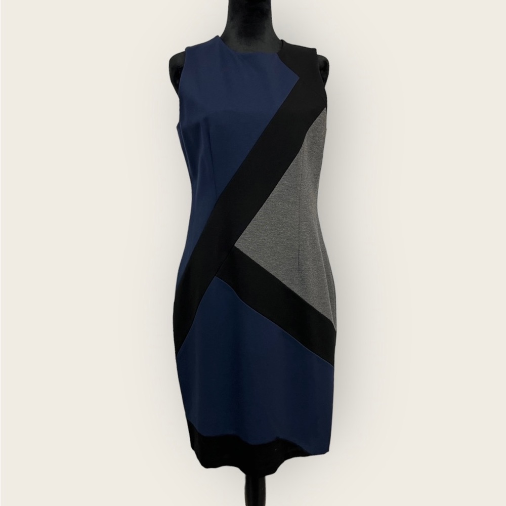 Ladies White House Black Market Grey Color Block Dress Size 10